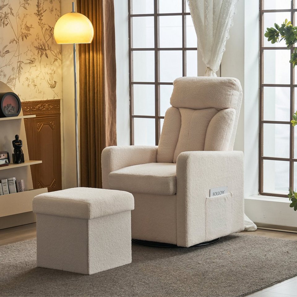 Sofa Relaxsessel Fußstütze und drehbarem Plüschsessel Metallgestell, mit Celya Sessel Drehsessel,