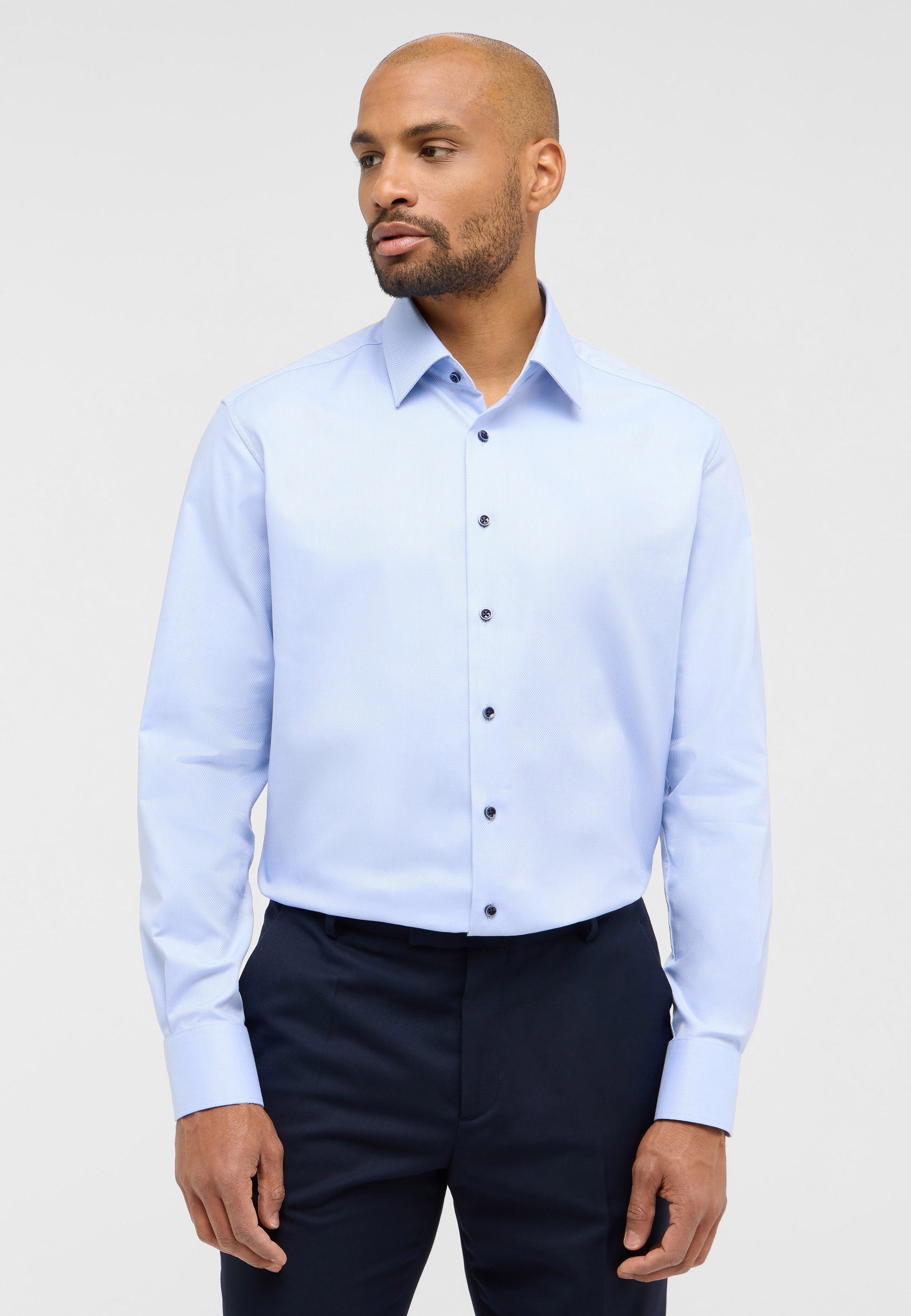Eterna Businesshemd ETERNA MODERN FIT Natural Stretch Langarm Hemd hellblau dobby 2132-12-