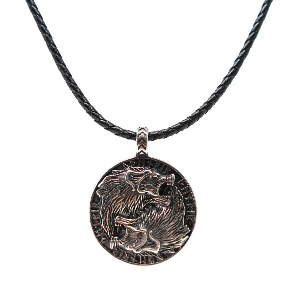 Kette mit Anhänger Lederkette Edelstahlkette 316L WOLF AMULETT