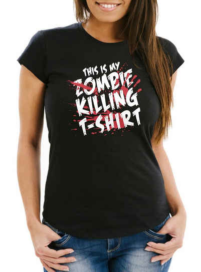 MoonWorks Print-Shirt Damen T-Shirt This is my Zombie killing T-Shirt Halloween Horror Fun-Shirt Moonworks® mit Print