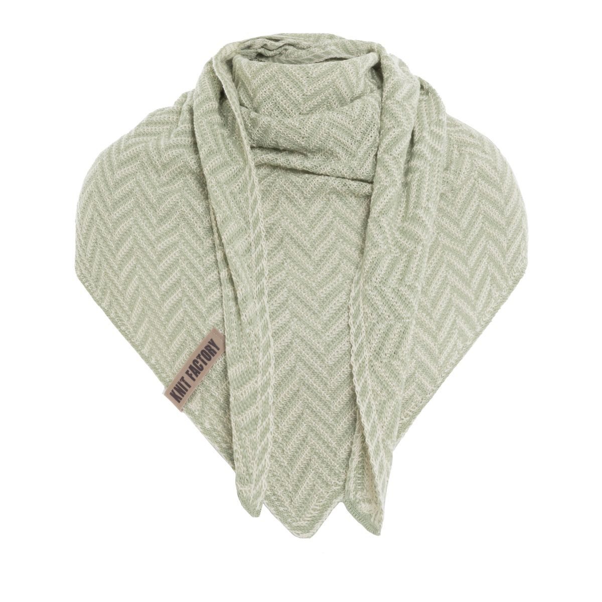 Strickschal Vera Dreiecksschal Ecru Sage Green 190x65 cm Fischgrät