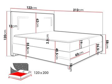 MIRJAN24 Boxspringbett Delos LED (mit Hauptmatratze, Topper und LED-Beleuchtung), Doppelbett mit zwei Bettkästen für die Bettwäsche