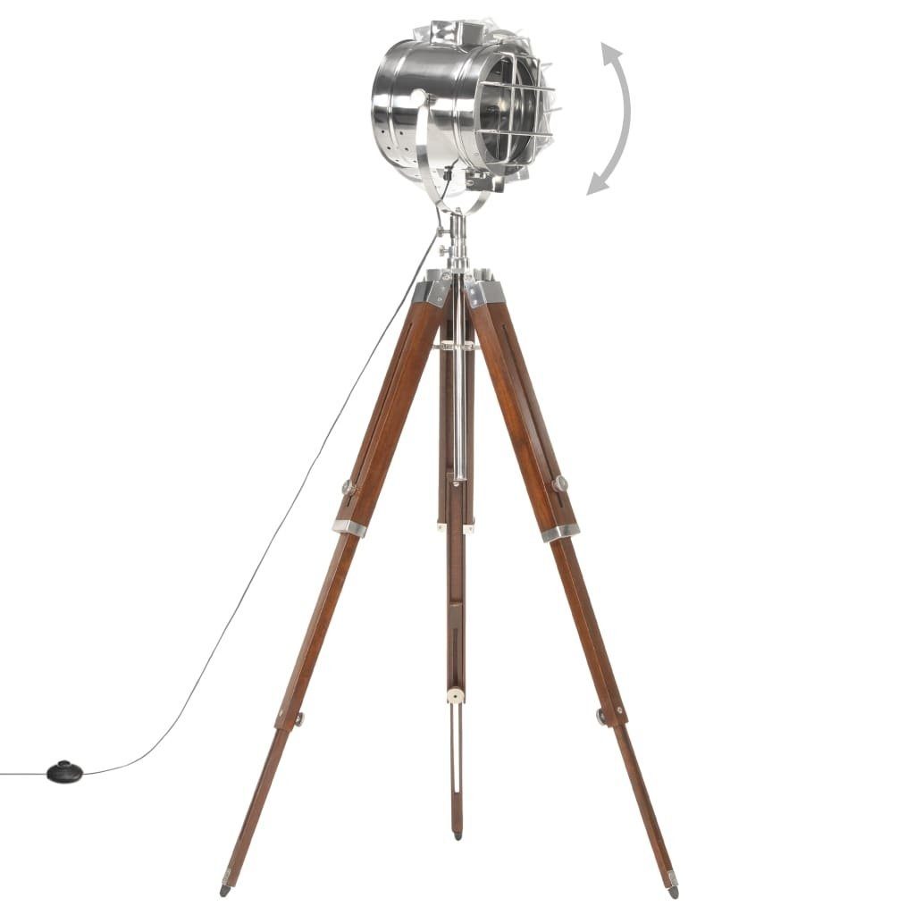 vidaXL Stehlampe aus Massivholz, Metall in Dunkles Holz und Silbern