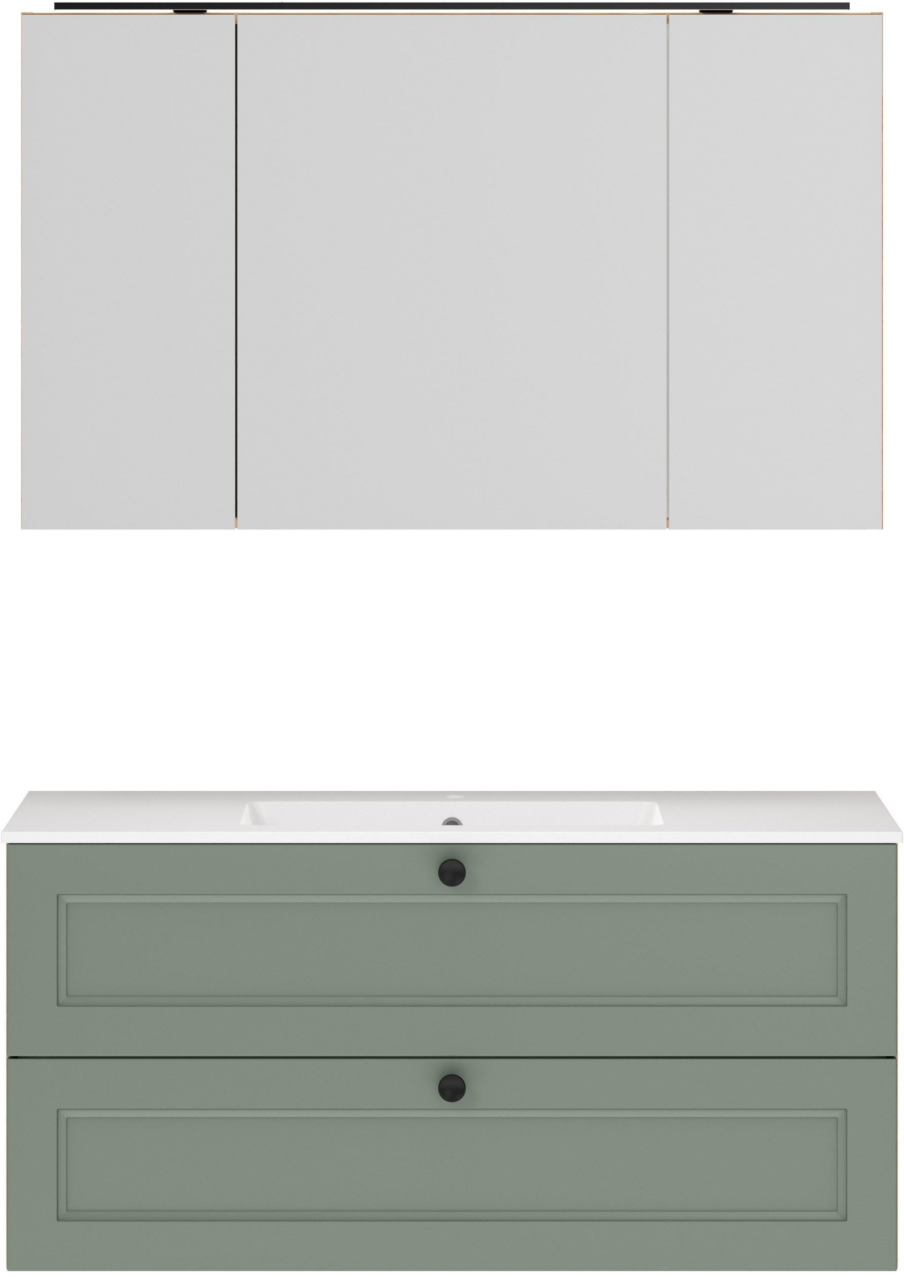 nobilia® Badmöbel-Set Cascada, (Set, 2-St., mit Waschbecken, inkl. Spiegelschrank mit Beleuchtung), vormontiert, mit Soft-Close, in vier Breiten