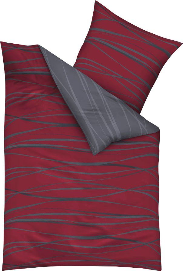 Kaeppel Wendebettwäsche MOTION 100% gekämmte Baumwolle, Mako-Satin, 2 teilig, mit feinen Wellenlinien, Markenreißverschluss, Wendeoptik – Bild 2 von 4