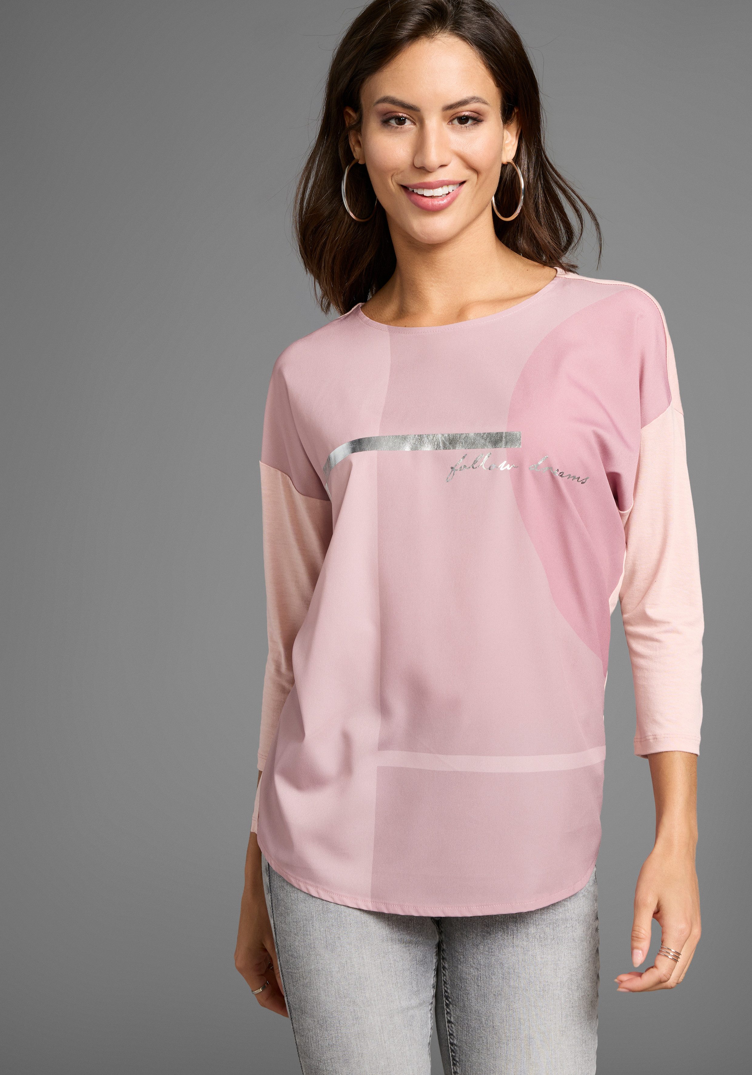 Laura Scott Hemdbluse im Materialmix mit Folienprint