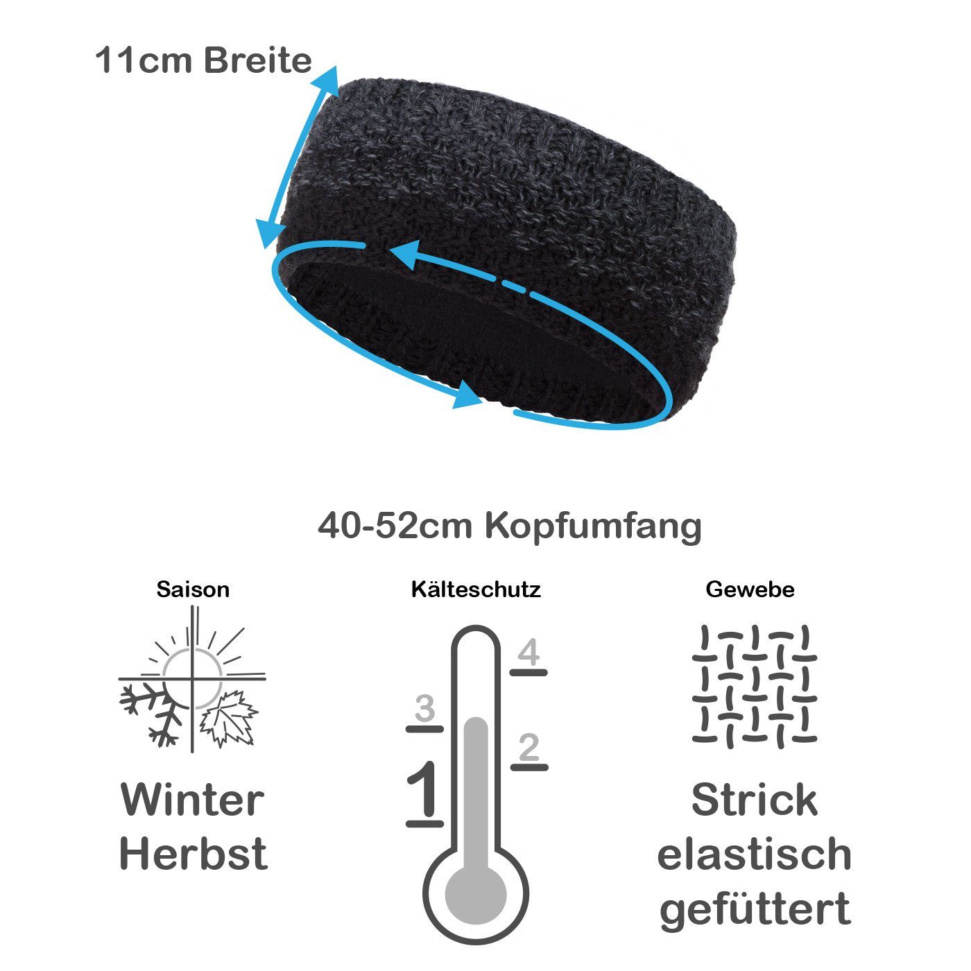 2-farbig Stirnband (1-St) Band Damen Winterstirnband Winter Kopfband schwarz Faera Ohrenschützer Stirnband gefüttert