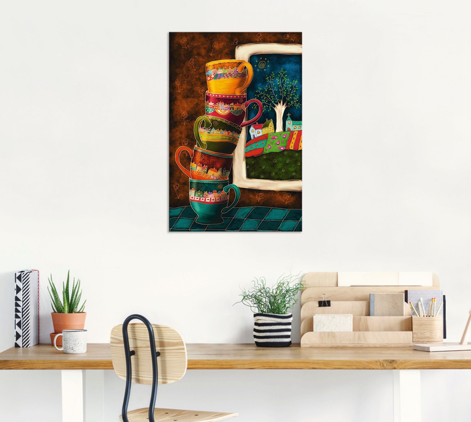 Artland Wandbild Fröhliche Kaffeetassen, Getränke (1 St), als Alubild, Leinwandbild, Poster in verschied. Größen