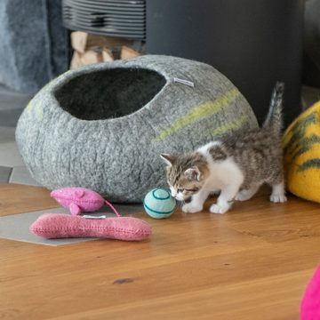 naturling Katzenangel Katzenspielzeug Set aus 100% Filzwolle handgemacht (3 Stück), für Katze und Hund