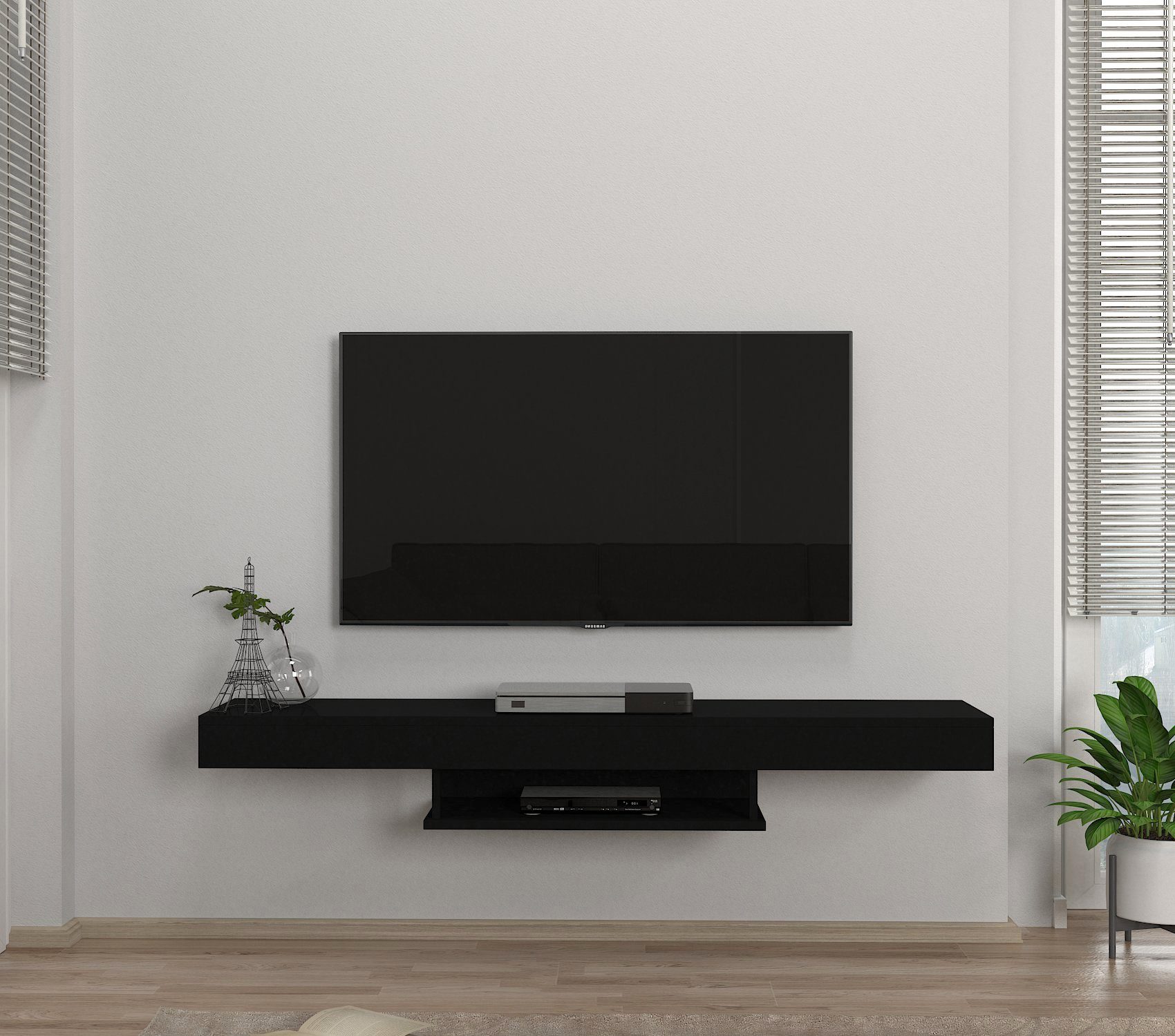 moebel17 TV-Regal TV Lowboard Hängend Alberes Schwarz, Einzelmöbel 1-tlg., modernes TV Lowboard in Schwarz