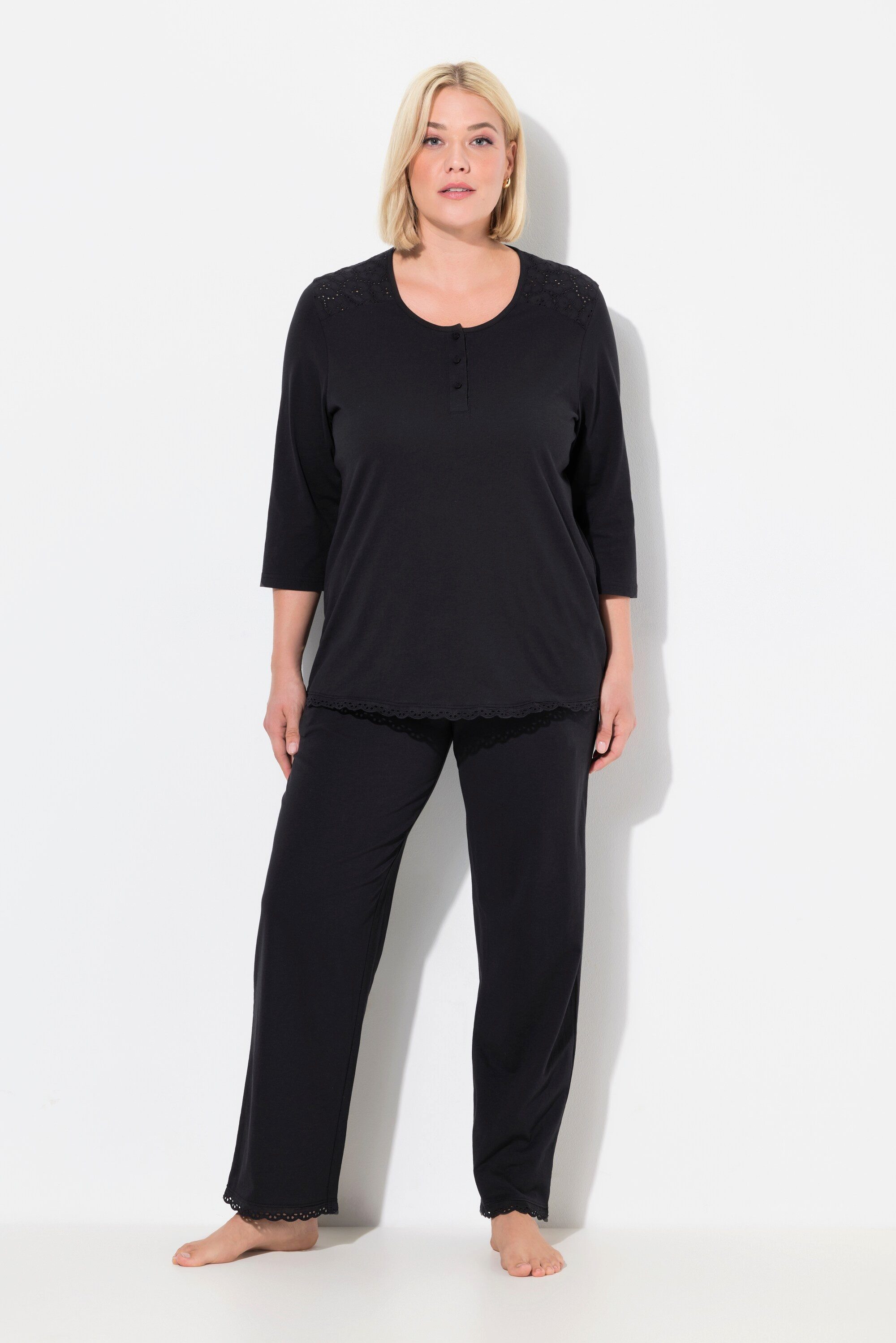 Ulla Popken Pyjama Pyjama Zweiteiler Lochstickerei günstig online kaufen