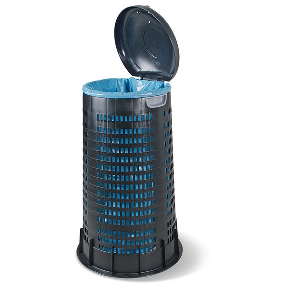 BRB-Lagertechnik Müllsackständer BRB Korbabfallsammler mit Deckel und Klemmring für 120-Liter-Säcke, Besonders für den Außenbereich geeignet