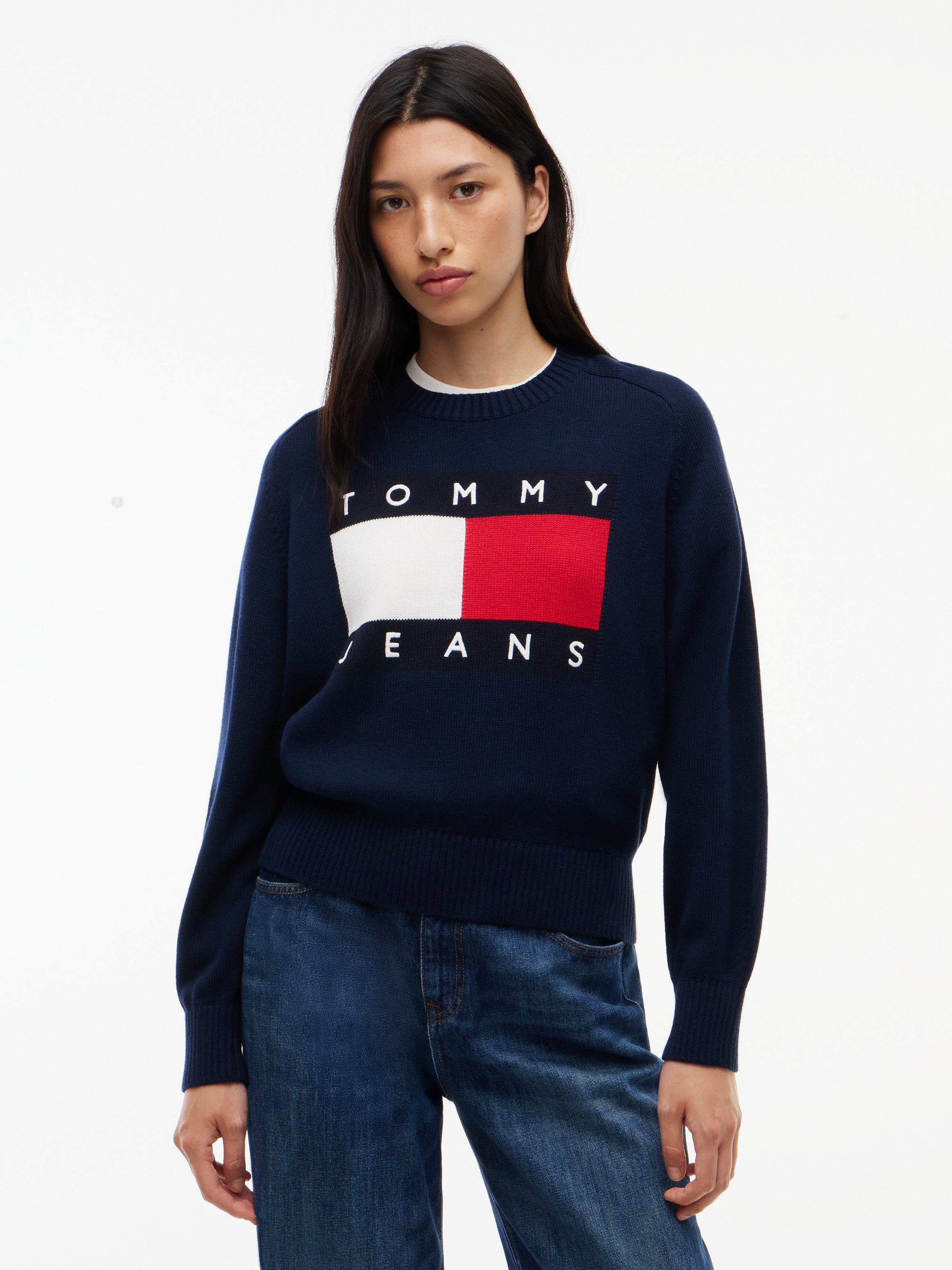 Tommy Jeans Rundhalspullover TJW FLAG SWEATER EXT Baumwollmischung