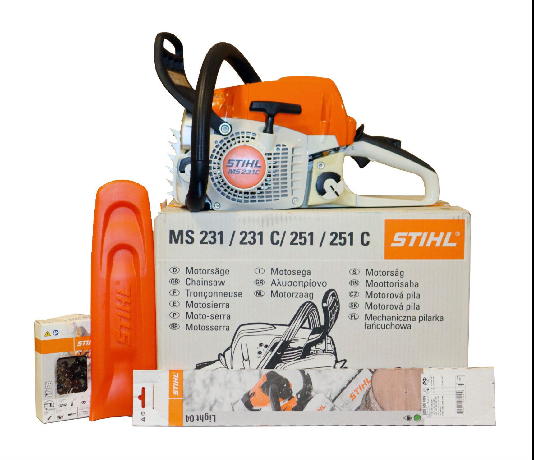 STIHL Benzin-Kettensäge MS 231 C-BE Benzin-Motorsäge, 35 cm, 3-tlg.