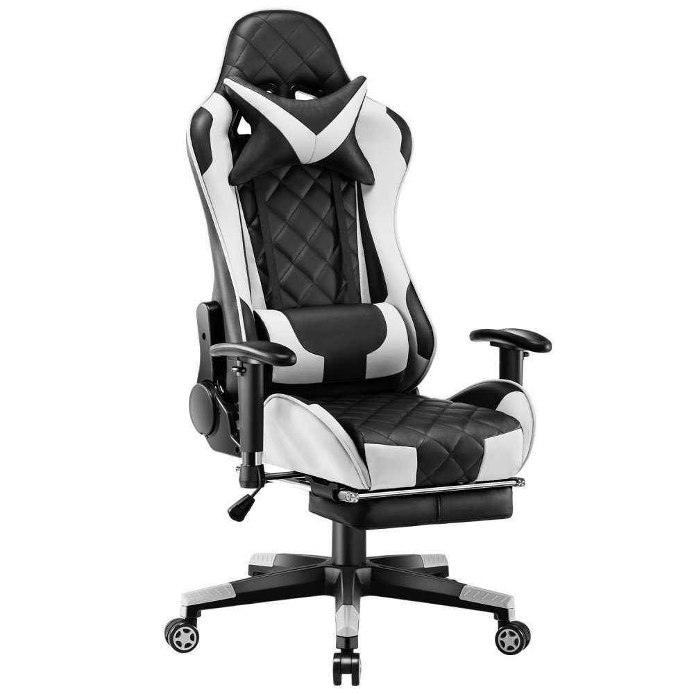 Mucola Gaming Chair Gamingstuhl 140kg Chefsessel 4fach verstellbare Armlehnen Fußstütze (Stück, 3 St), 4 fach verstellbare Armlehnen Fußstütze Nackenkissen