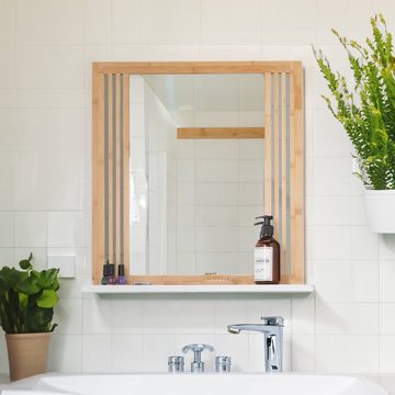 relaxdays Badspiegel Bambus Badspiegel mit Ablage