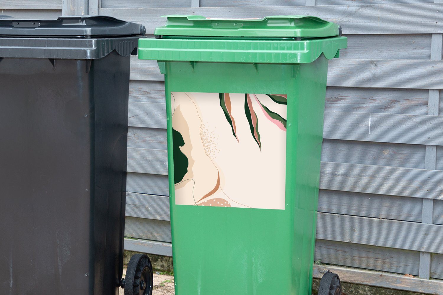 MuchoWow Wandsticker St), Container, - Mülleimer-aufkleber, - Blatt Abstrakt Grün - Abfalbehälter Punkte (1 Mülltonne, Sticker