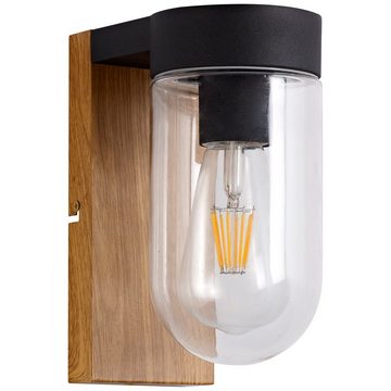 Lightbox Außen-Wandleuchte, ohne Leuchtmittel, 21 x 10 x 16 cm, E27 max. 40 W, Metall/Glas, Holzoptik