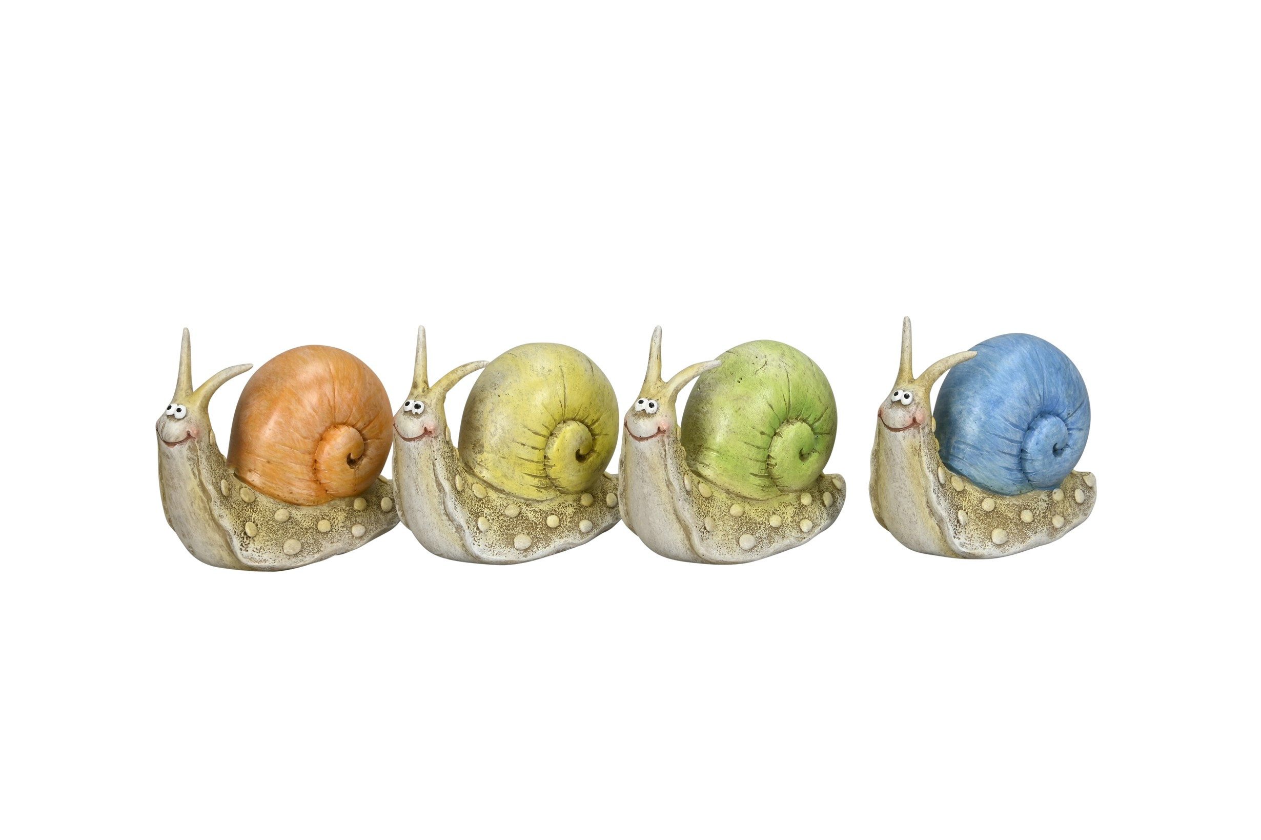 finehomegarden Dekofigur Schnecke Gartenfigur 4-fach sort. Dekorative Mini-Schnecke Polyresin (Set, 4 St., 4 tlg), für Garten, Beet, Balkon & Pflanzgefäße H7cm +13cm 2Größen wählbar