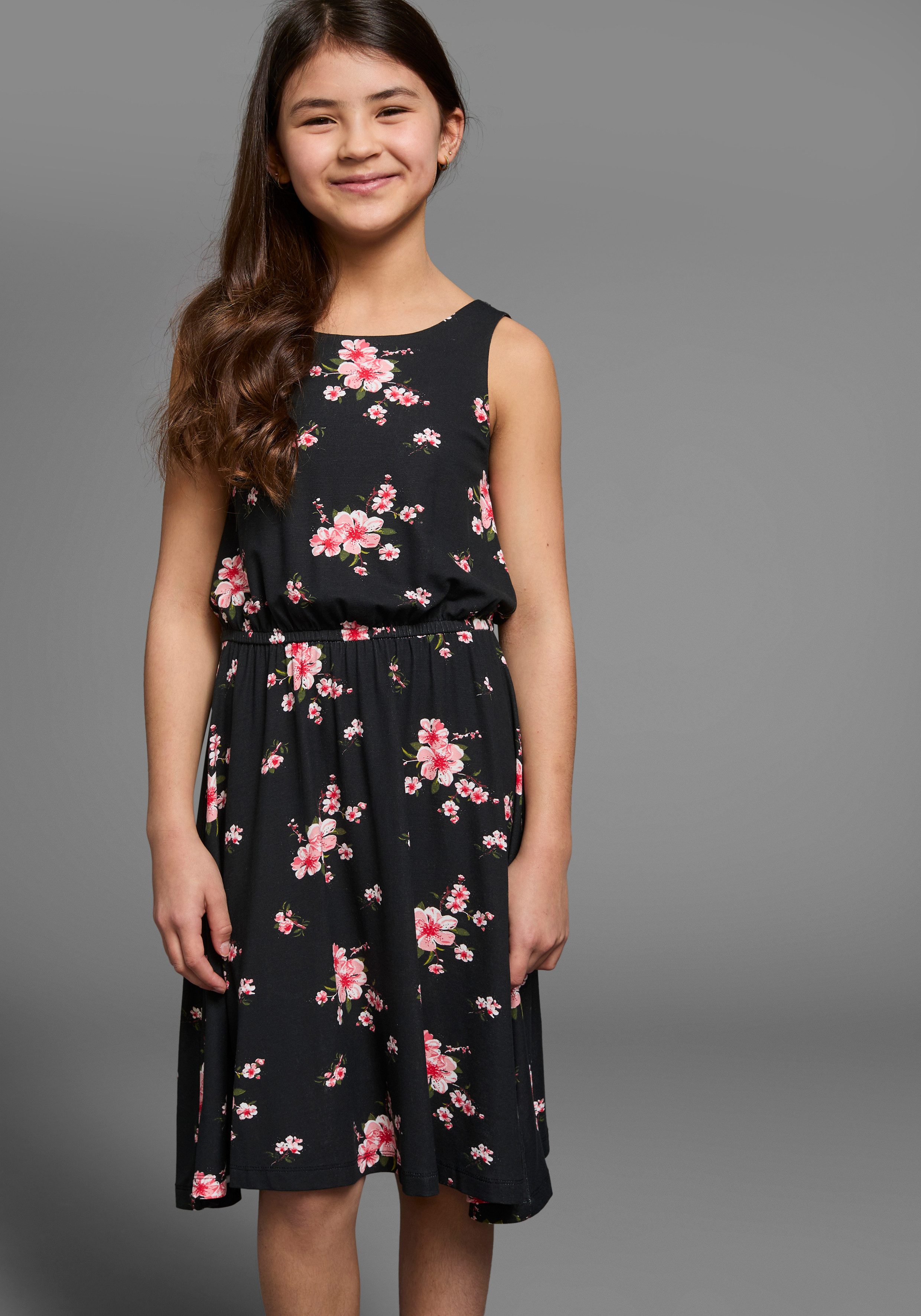 KIDSWORLD Jerseykleid für Mädchen sommerlich, kniefrei, floral, aus Viskosemischung, ärmellos