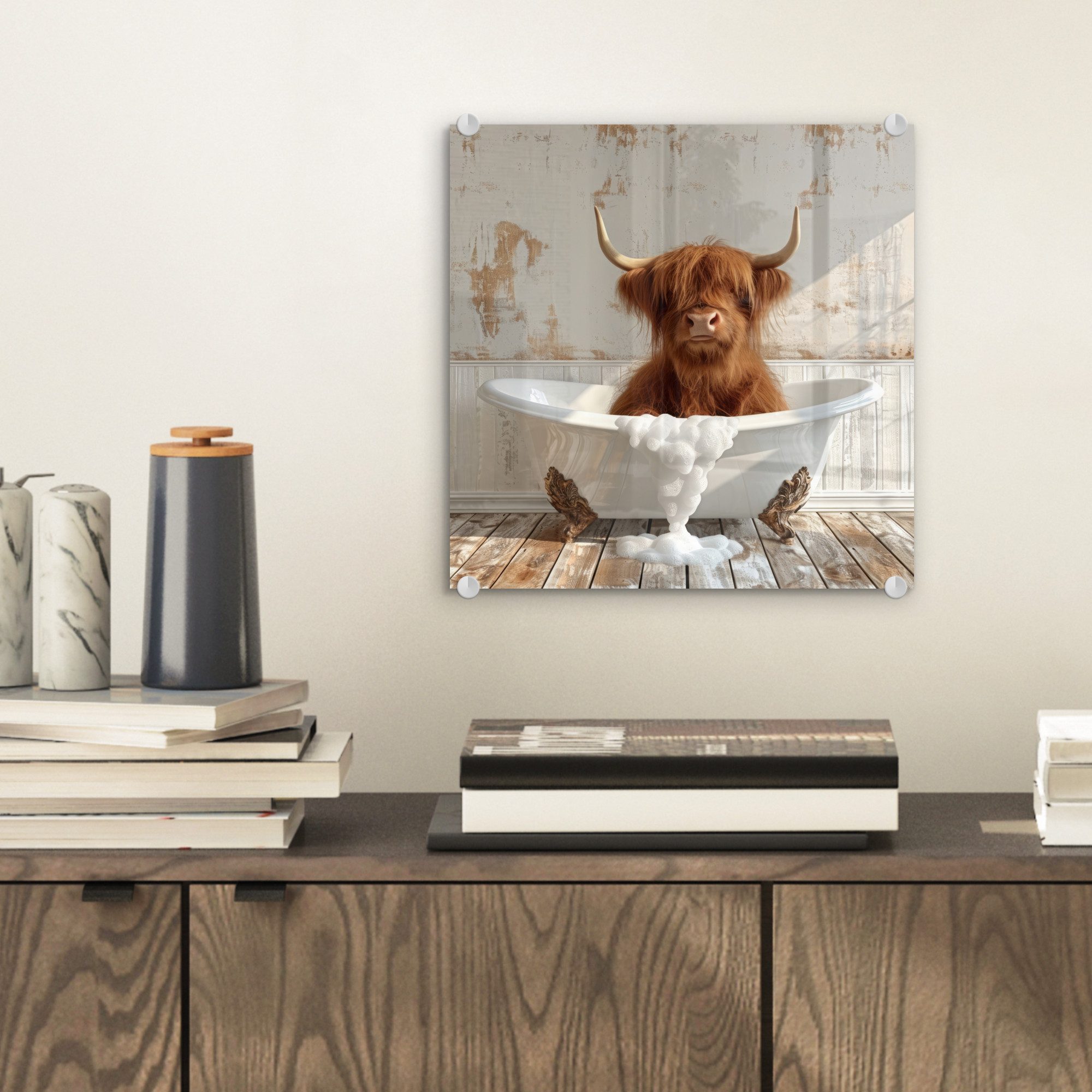 MuchoWow Acrylglasbild Schottischer Highlander - Badewanne günstig online kaufen