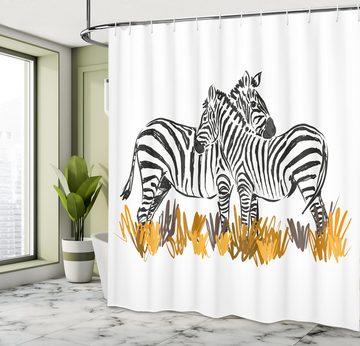 Abakuhaus Duschvorhang Moderner Digitaldruck mit 12 Haken auf Stoff Wasser Resistent Breite 175 cm, Höhe 180 cm, Safari Zebras Lage in Natur