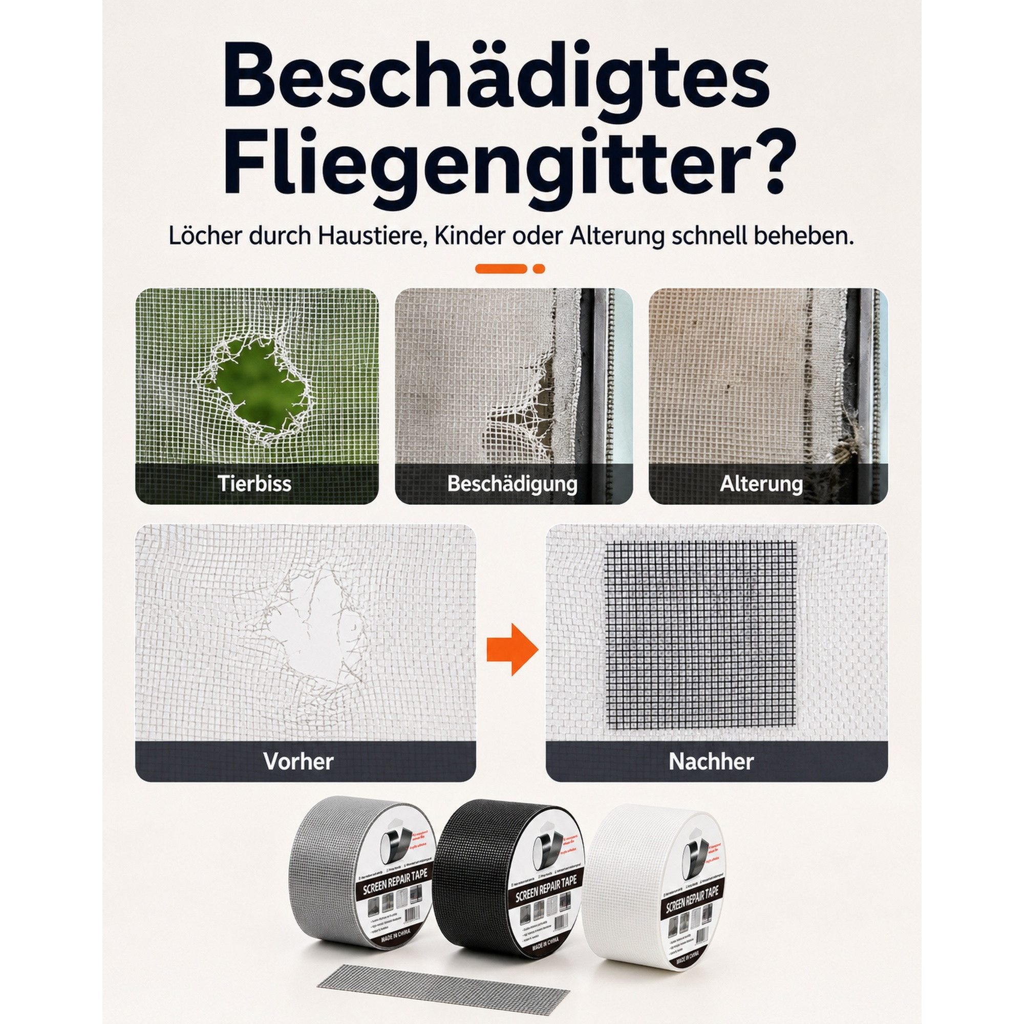JASLIFE Fliegengitter-Gewebe Reparaturband 5 cm x 2 m selbstklebend für Fenster & Türen, (Einzelartikel, 1 Rolle Reparaturband), selbstklebend, zuschneidbar, wa – Bild 4 von 5