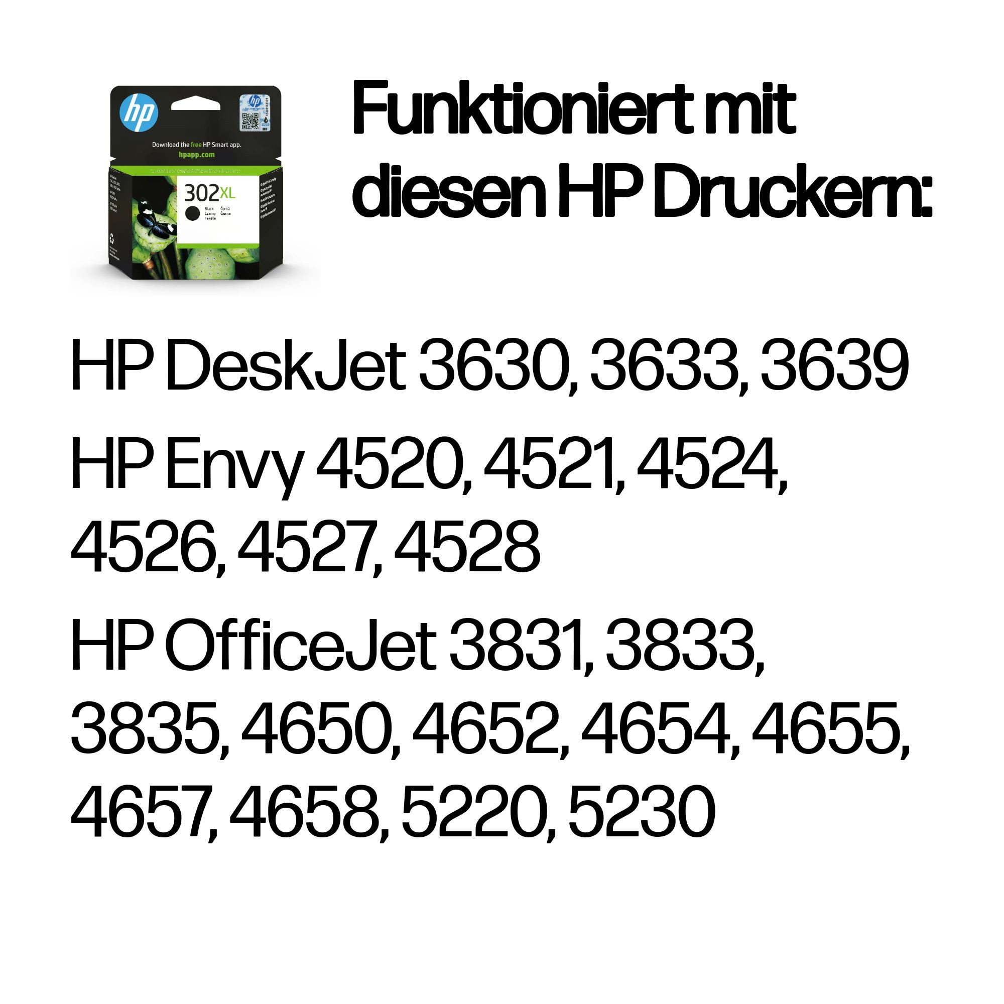 HP Original 302XL Schwarz Druckerpatrone mit hoher Reichweite