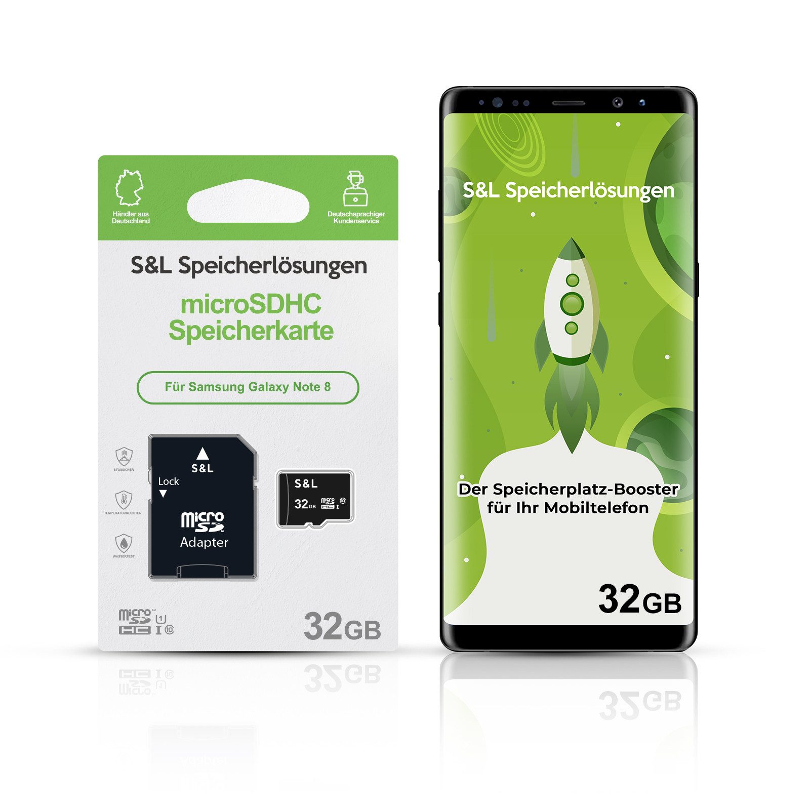 Tec-Expert microSD Karte S&L für Samsung Galaxy Note 8 Speicherkarte (32 GB, Class 10, microSDHC)