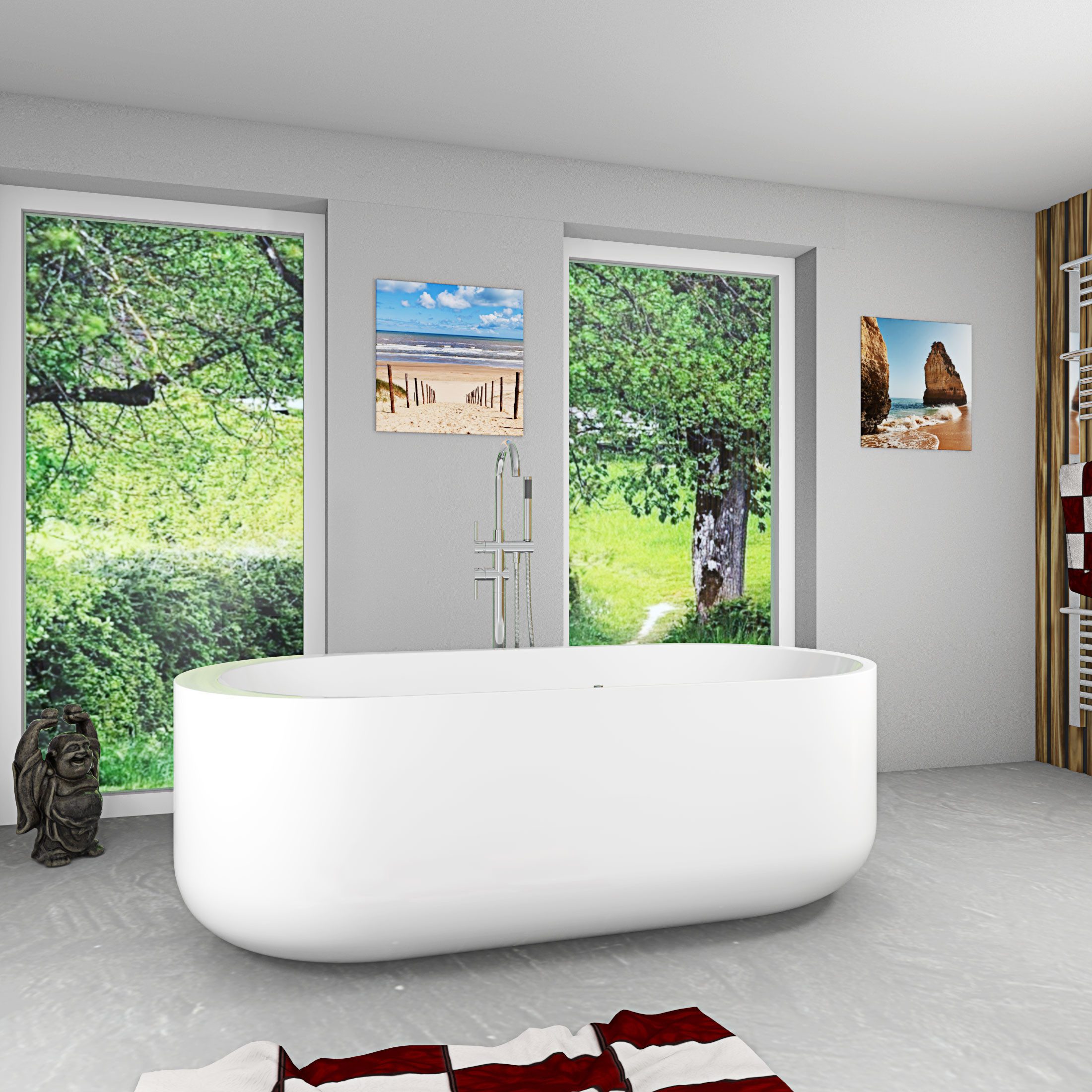 AcquaVapore Whirlpool-Badewanne Whirlpool freistehende Badewanne F16 mit AF04 170x80 cm Luftmassage, (1-tlg), mit Ablaufgarnitur