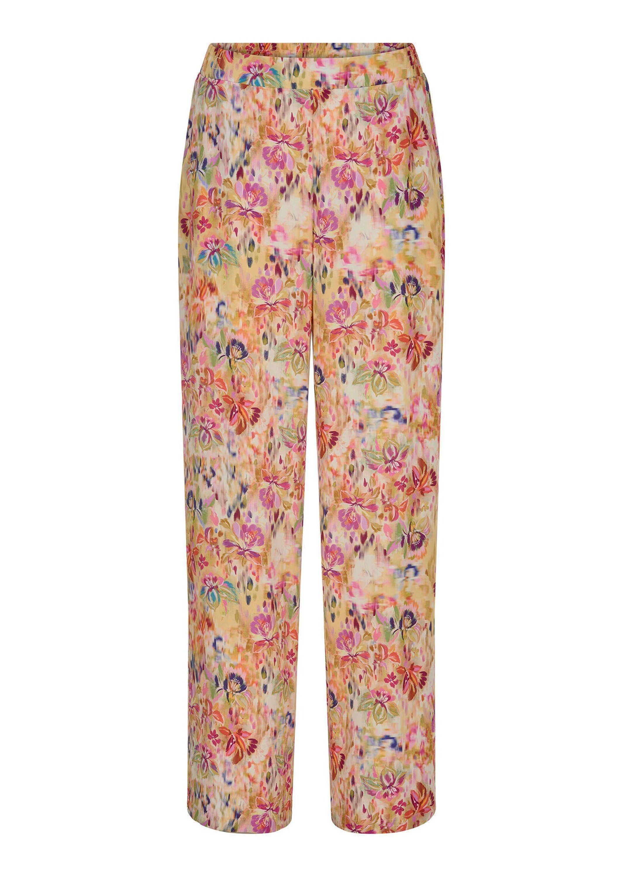 GOLDNER Stoffhose Schlupfhose mit floralem Print Viskosehose mit Teildehnbund, Eingriffstaschen und Knöchellänge