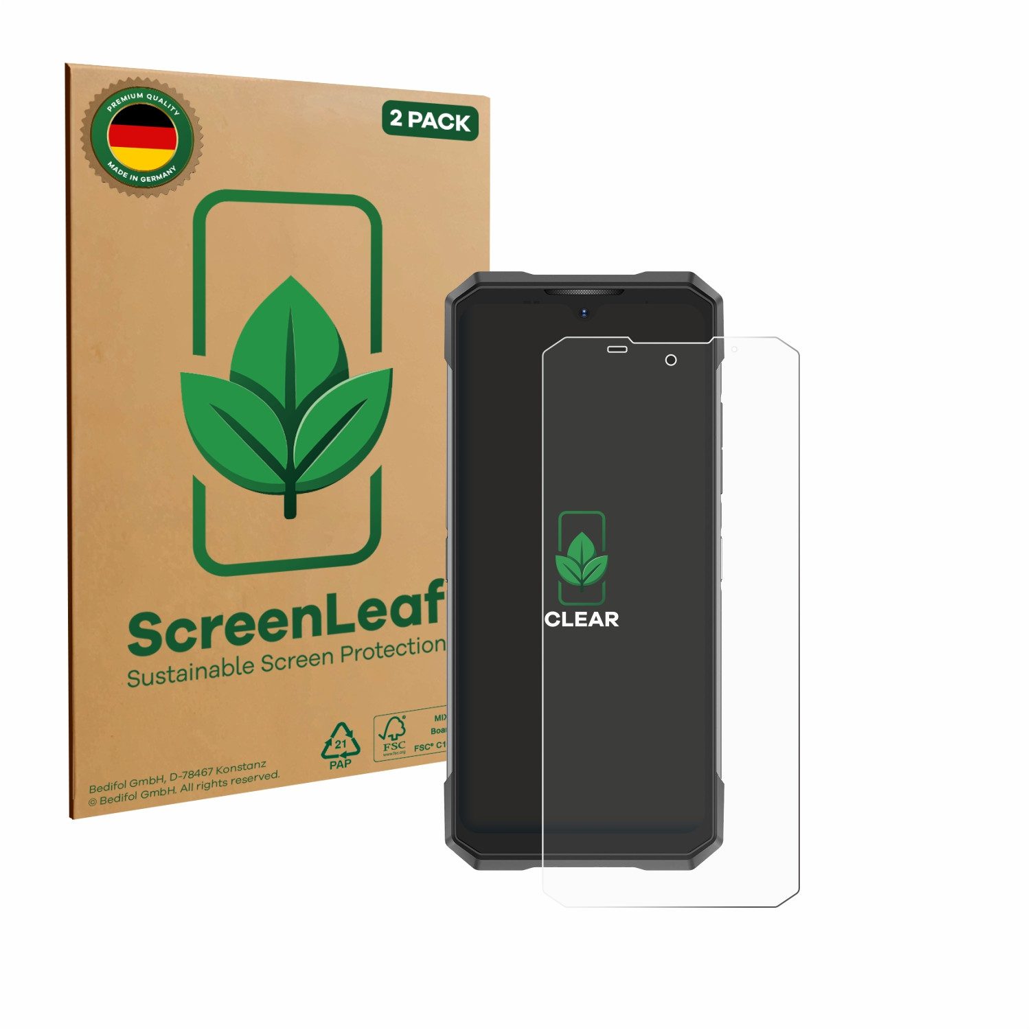 ScreenLeaf Displayschutzfolie Schutzfolie für Doogee S200X, 2 Stück, nachhaltiger Displayschutz Schutz Folie Klar Transparent