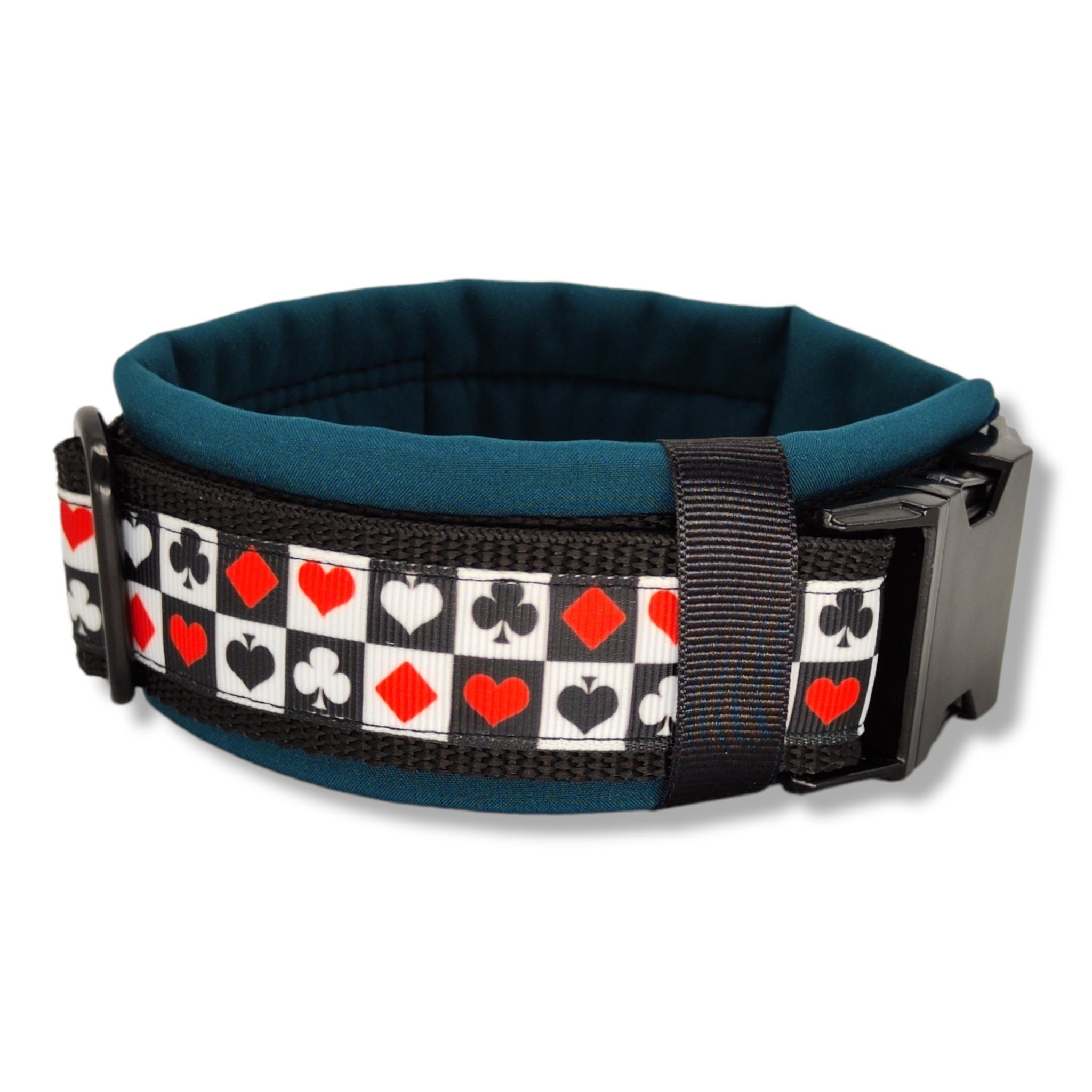D by E Couture Hunde-Halsband "Pokerface II", gepolstert, verstellbar, 50mm breit, Handmade