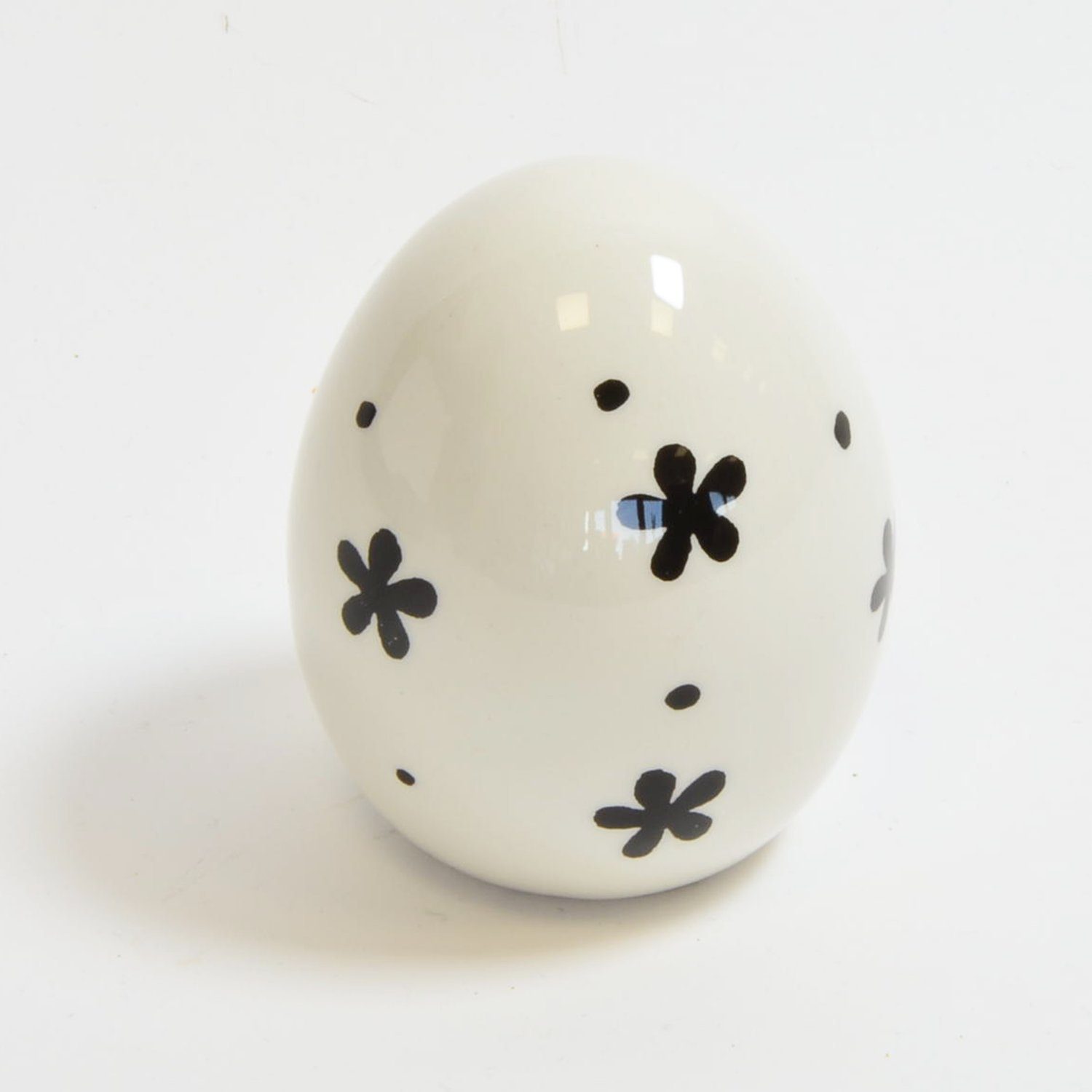 Posiwio Dekofigur Deko Ei Osterfigur weiß-schwarz aus Keramik H 12,5 cm