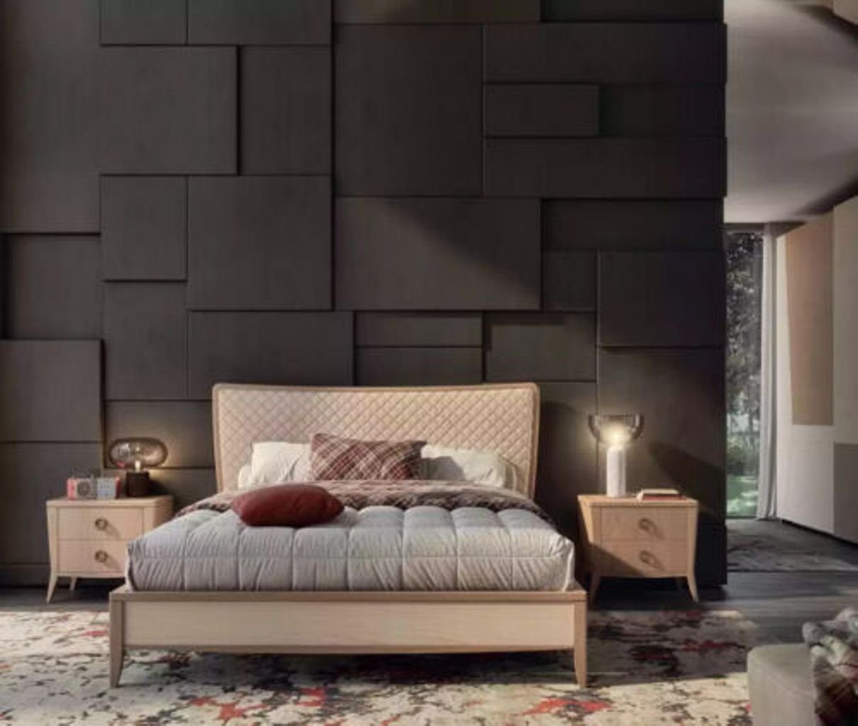 JVmoebel Schlafzimmer-Set Schlafzimmer Set Bett 2x Nachttische Design Luxus neu 3tlg Modern, (3-St., 1x Bett + 2x Nachttische), Made in Italy