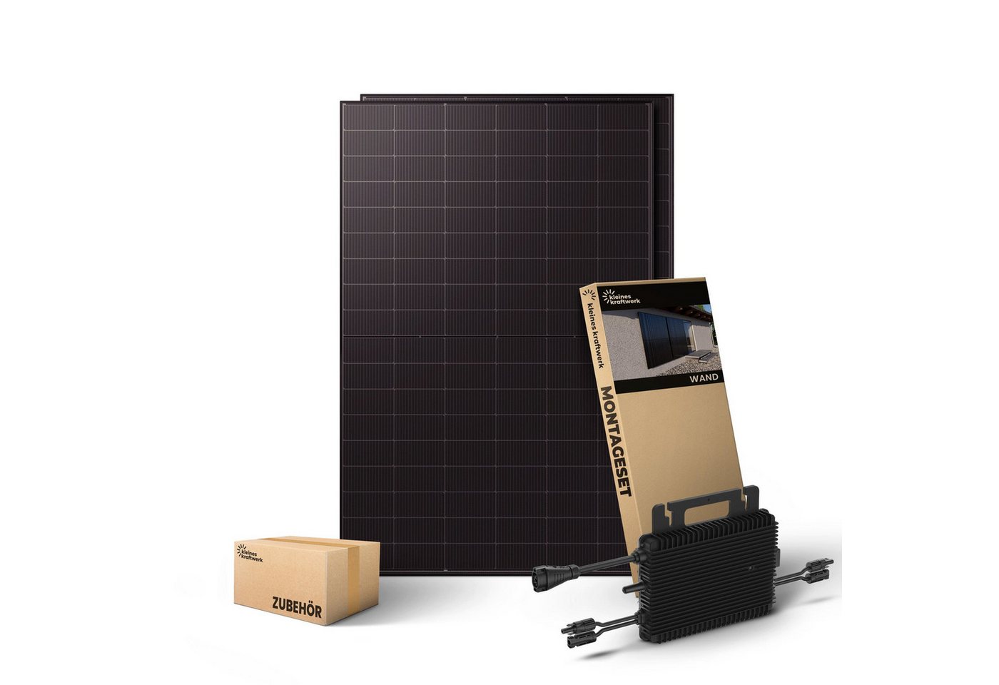Kleines Kraftwerk Balkonkraftwerk, 1000 W, Monokristallin, (Wand, Solaranlage Komplettset mit Wechselrichter), 2 x 500W, Wechselrichter, Stromanschlusskabel, Solarverlängerungskabel