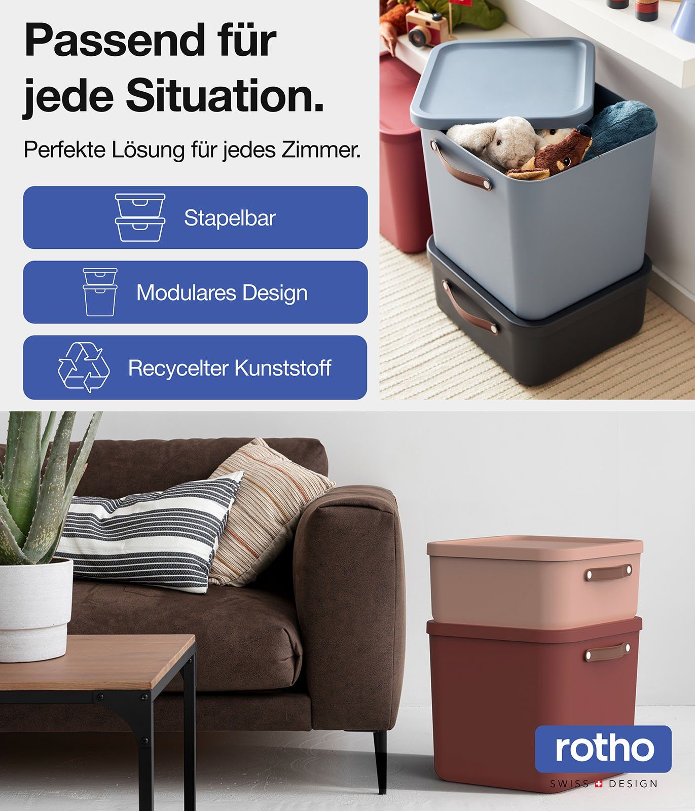 ROTHO Stapelbox 4er-Set Kiste mit Deckel Maloja 20l (Aufbewahrungsset, 4er-Set) – Bild 4 von 5