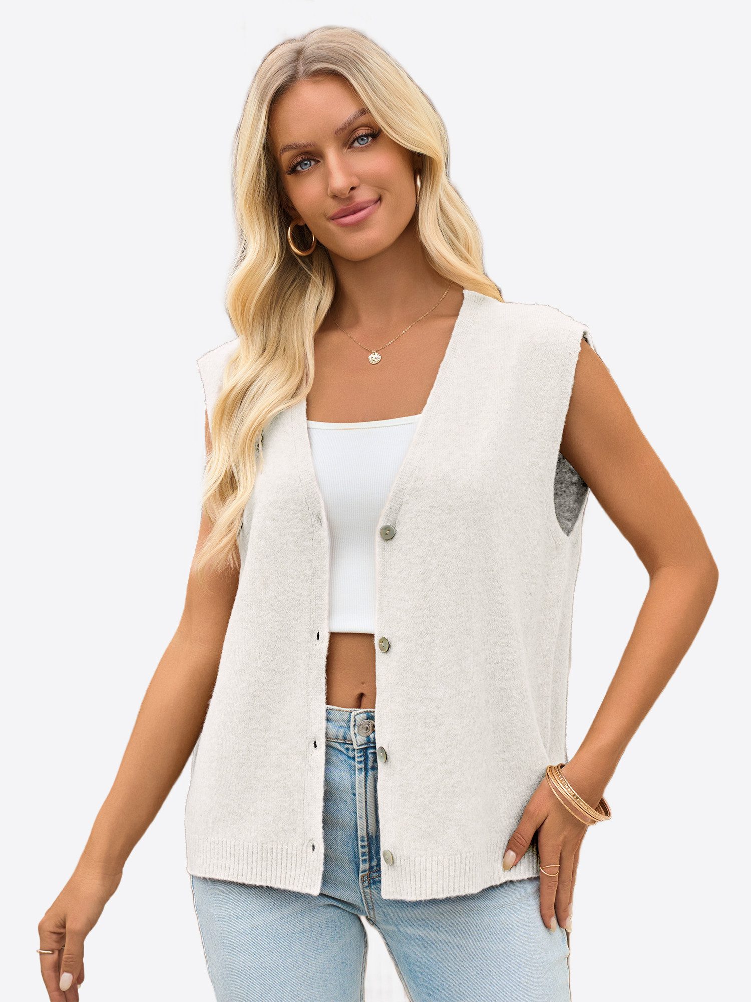 Imily Bela Strickjacke Damen Strickweste mit V-Ausschnitt (Packung, 1-tlg., 1per-Pack) mit Knöpfen