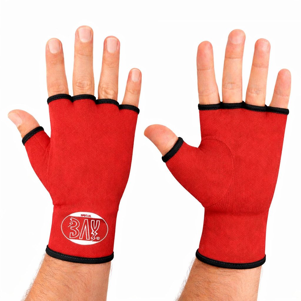 BAY-Sports Boxbandagen Innenhandschuhe Boxbandagen Handbandagen Boxen Kickboxen MMA rot (Paar), Halbfinger-Design zum schnellen Hineinschlüpfen - mehr Stabilität