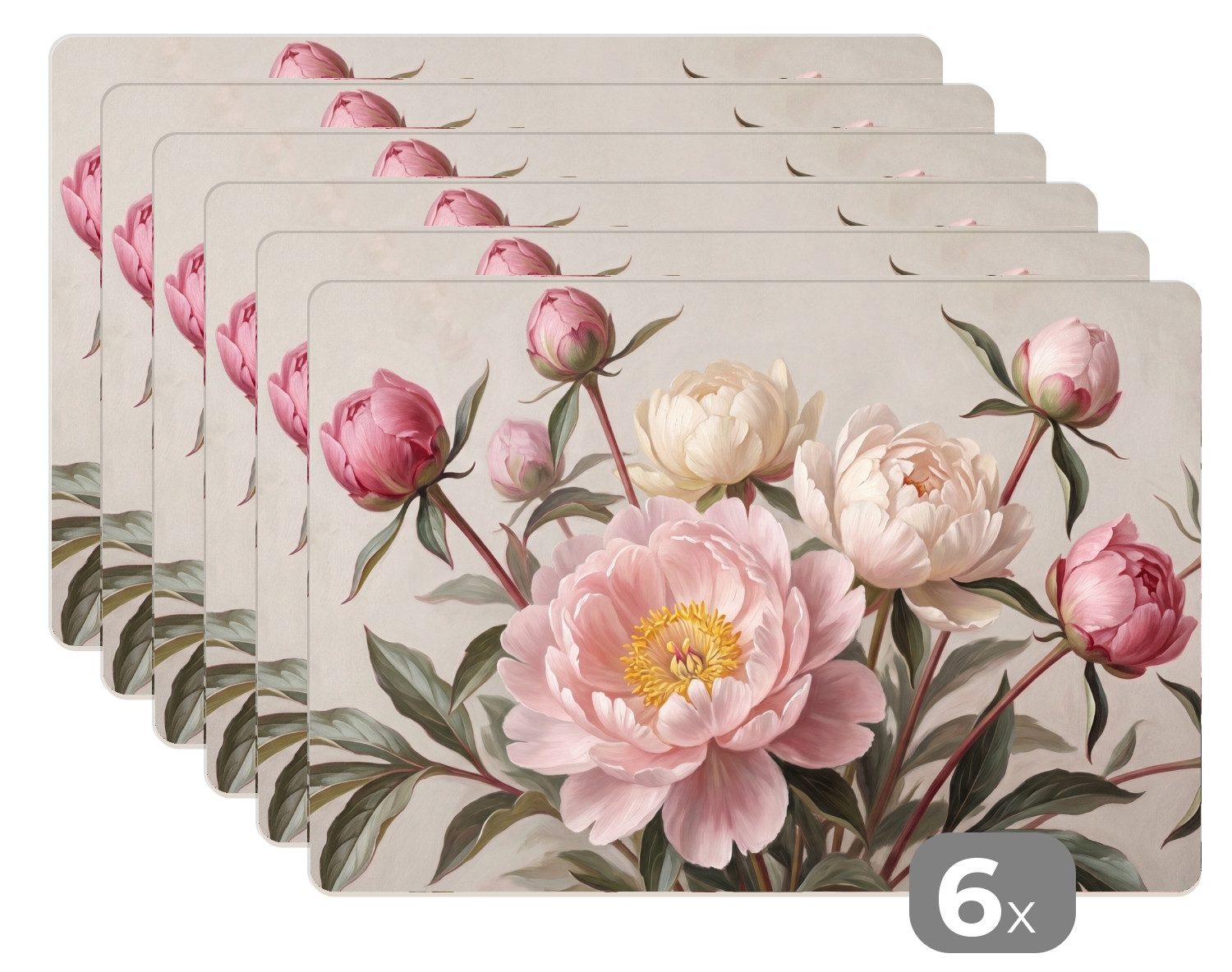MuchoWow Platzset Pfingstrosen - Strauß - Rosa, (6-St), Platzsets, Tischset, Abwaschbar, Tischsets, Platzdeckchen