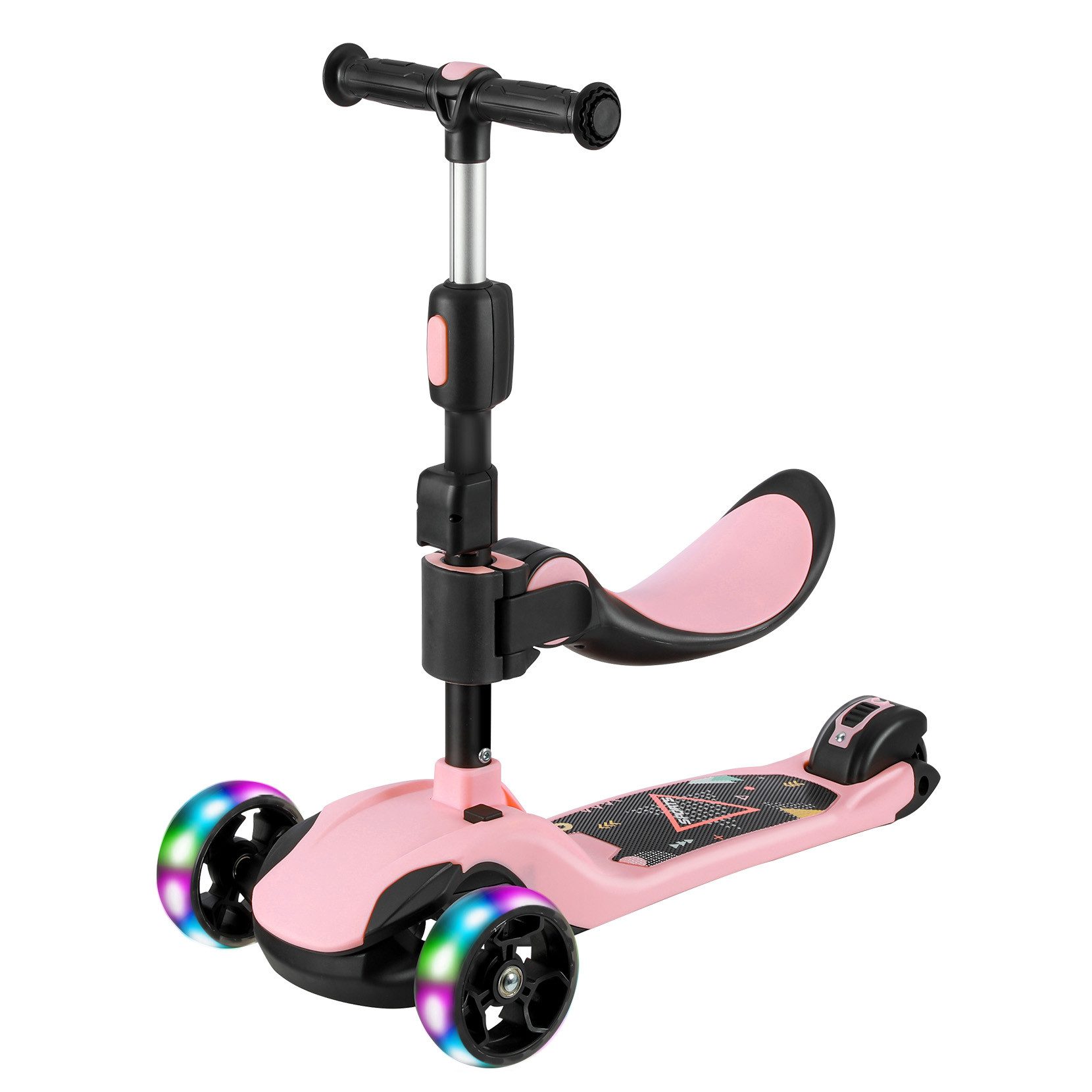 OUNUO Dreiradscooter Kinderroller mit Klappsitz, höhenverstellbar, mit LED, für 2 Jahre ab