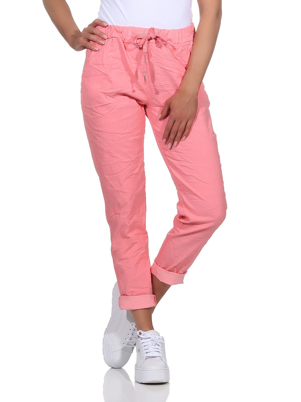 Aurela Damenmode Schlupfhose Sommerhose Damen Chinohose leichte Schlupfhose Stretch-Jeans in modischen Sommerfarben, max. Körpergröße 1,69m