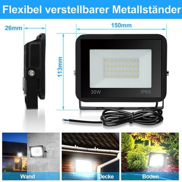 Bettizia LED Flutlichtstrahler 30W LED Fluter Außen Strahler Scheinwerfer Flutlicht Lampe Warmweiß, Außenstrahler