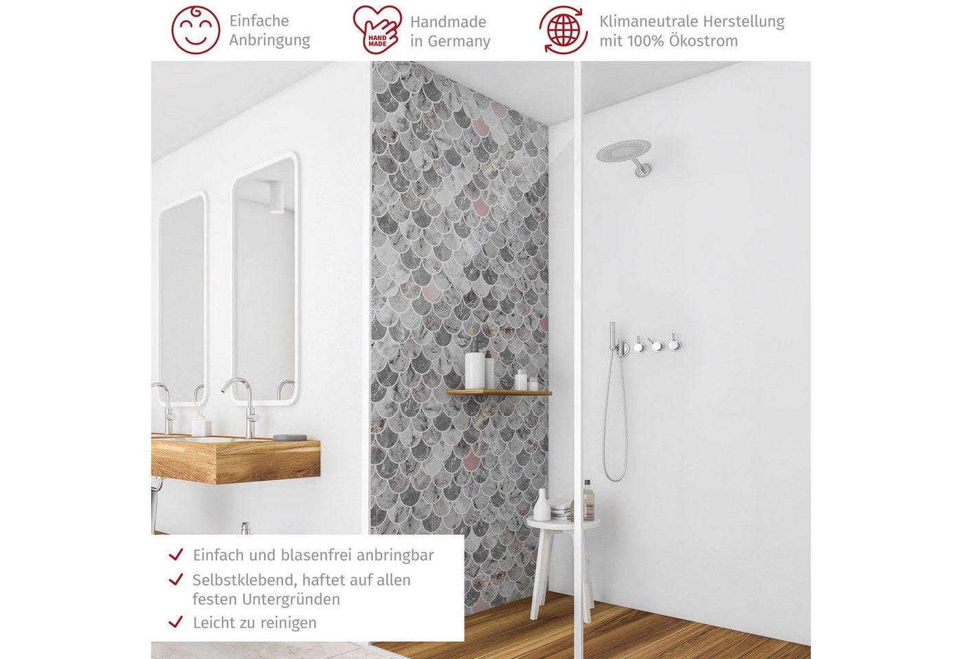 Thumbnail - Bilderdepot24 Badrückwand Fliesenoptik grau Duschrückwand ohne Bohren Dusche, (1-tlg., Hart-Folie Smart matt 0,35 mm), f...