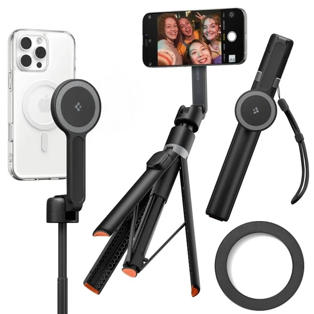 Spigen Selfie-Stick Selfiestange Teleskopstativ Handyhalterung, MagSafe, Bluetooth-Fernbedienung, Stativ, bis 168,5 cm