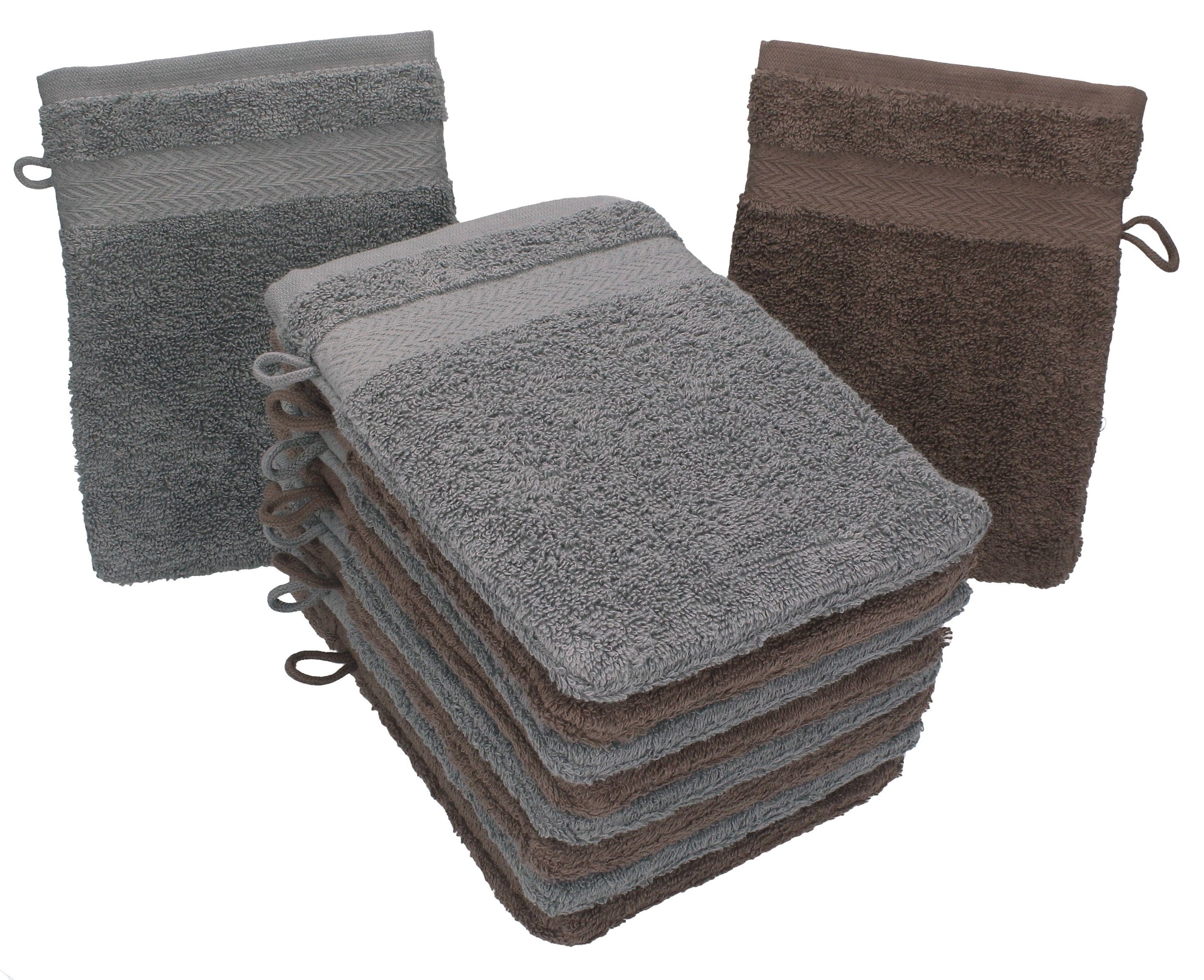 Betz Waschhandschuh 10 Stück Waschhandschuhe Premium 100% Baumwolle Waschlappen Set 16x21 cm Farbe nussbraun und anthrazit