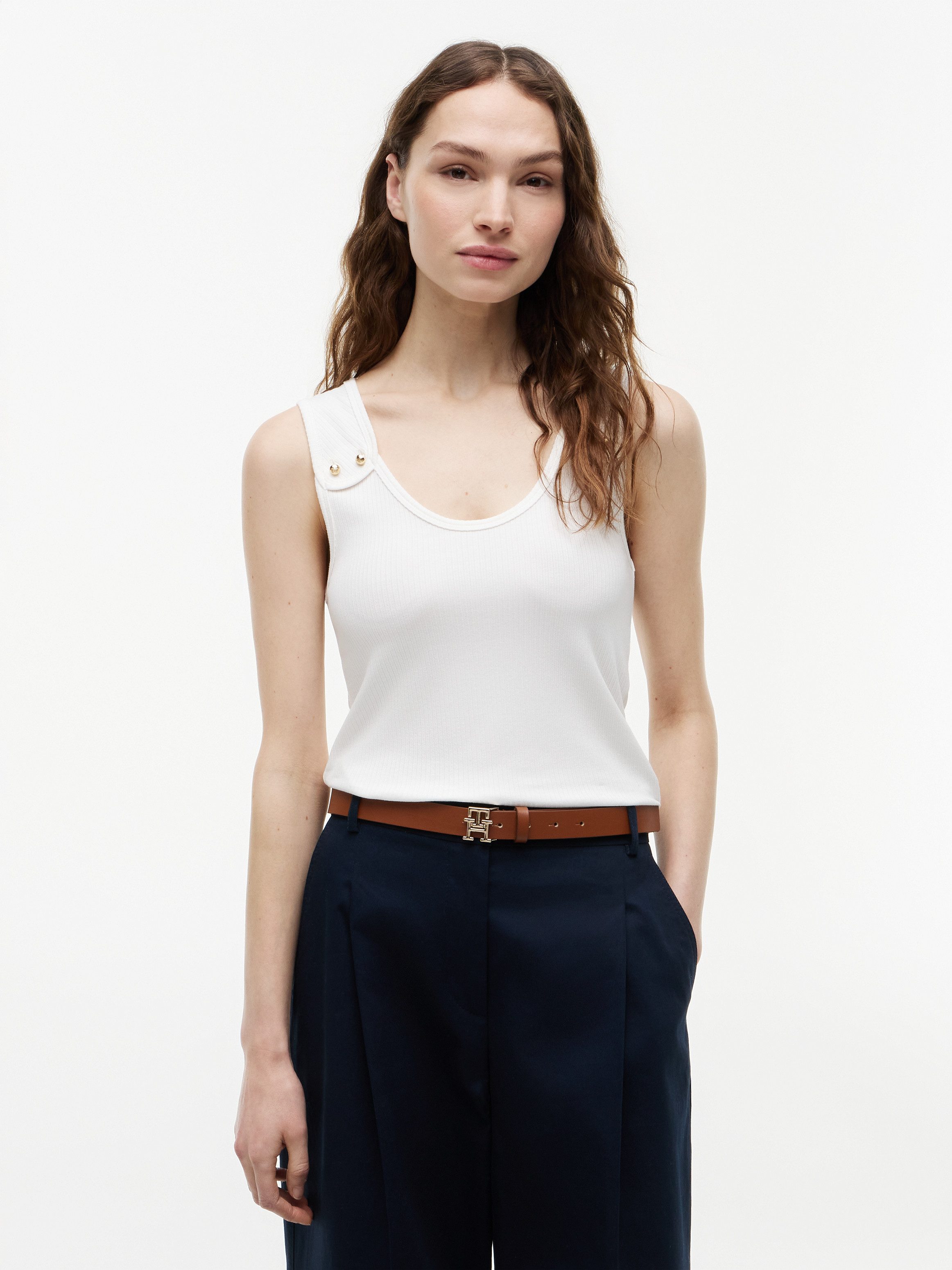 Tommy Hilfiger Tanktop GOLD BUTTON U-NK TANK Viskosemischung, goldfarbene Knöpfe