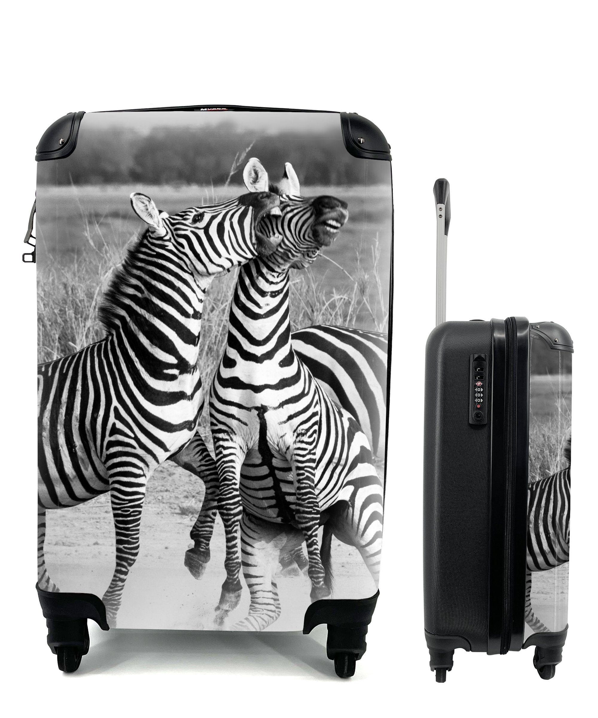 MuchoWow Handgepäckkoffer Kämpfende Zebras, 4 Rollen, Reisetasche mit rollen, Handgepäck für Ferien, Trolley, Reisekoffer