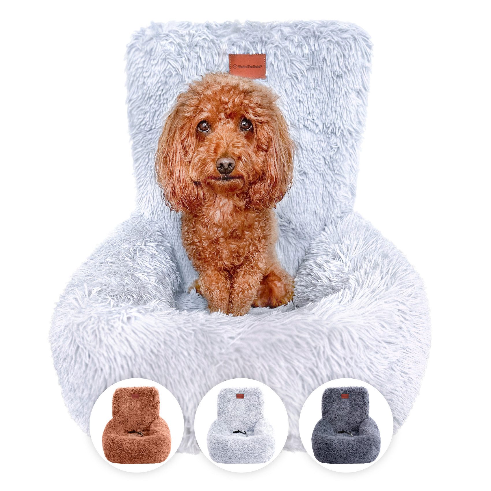 Wahre Tierliebe Hunde-Autositz Premium Hunde Autositz Fluffy - Inkl. Sicherheitsgurt, verschiedene Größen und verschiedene Farben