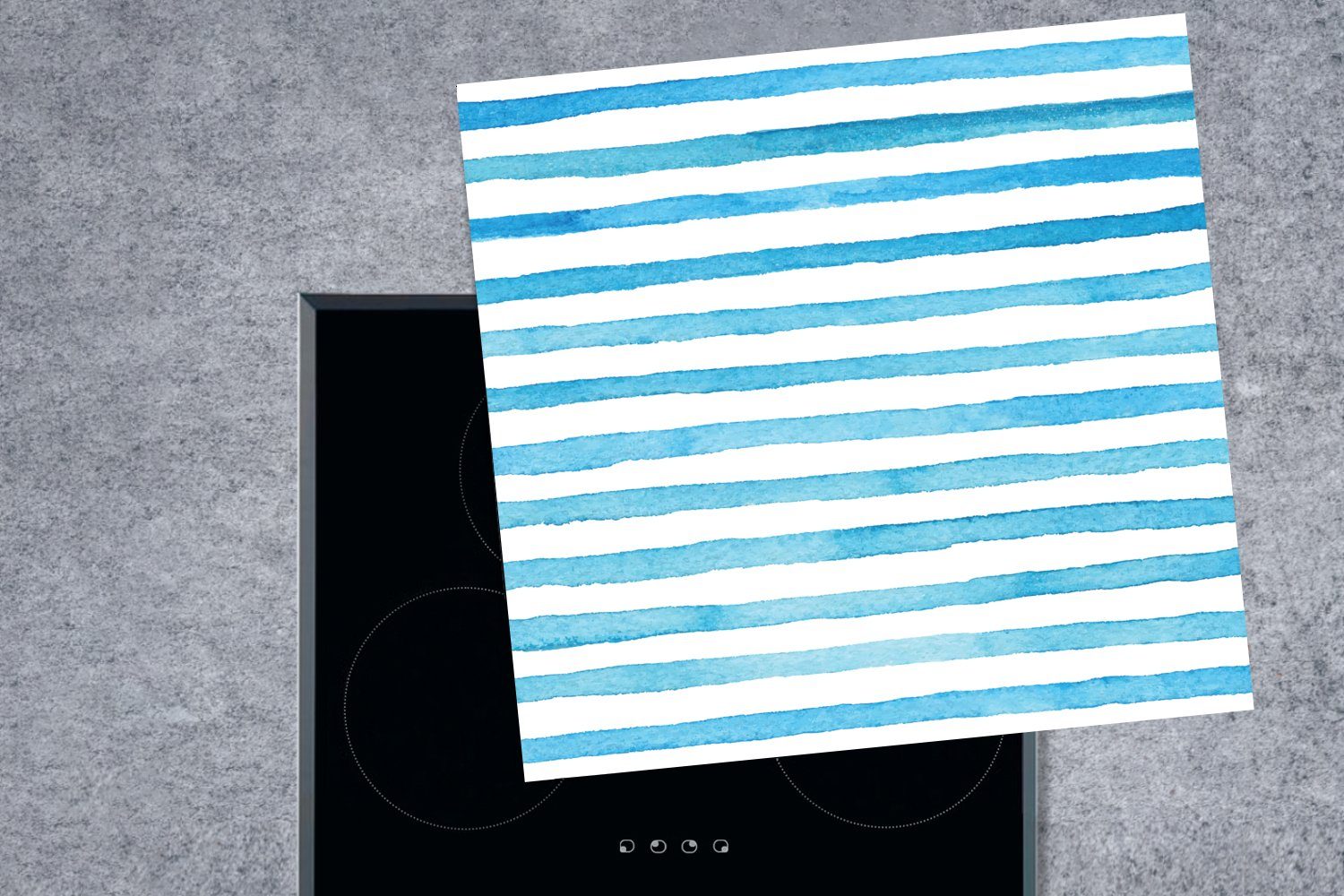 - tlg), Arbeitsplatte (1 78x78 - Aquarell küche cm, Herdblende-/Abdeckplatte für Streifen, Vinyl, Blau Ceranfeldabdeckung, MuchoWow